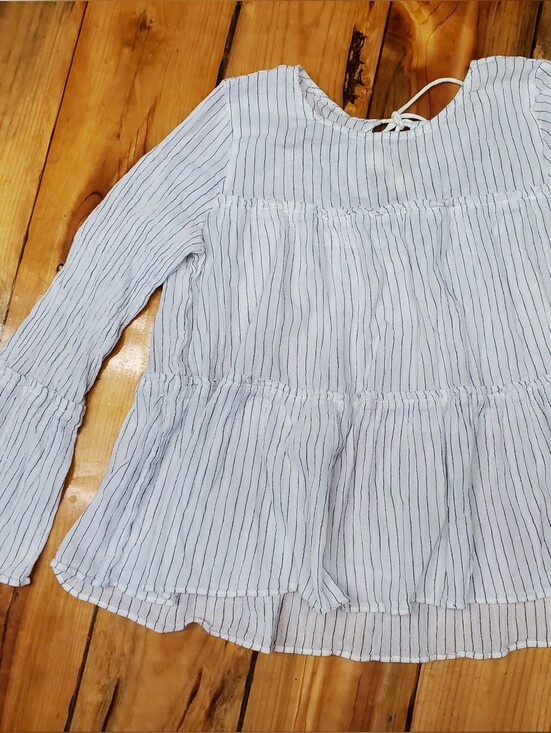 J. Crew Tops - J.Crew Smocked Neck Textured Gauze Top | White Navy Pinstripe | 100% Cotton |